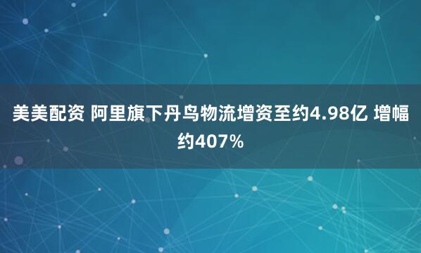 美美配资 阿里旗下丹鸟物流增资至约4.98亿 增幅约407%