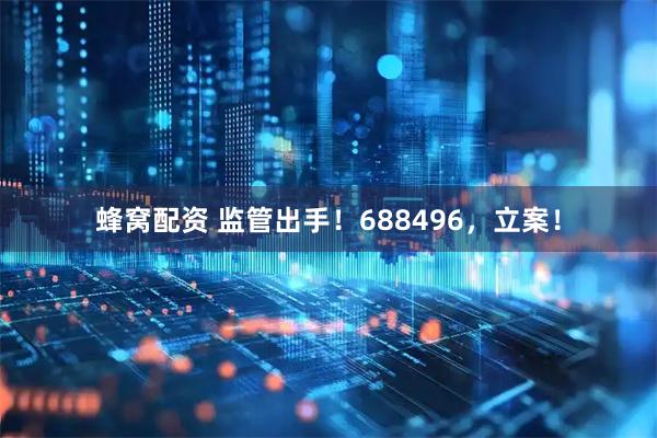 蜂窝配资 监管出手!688496,立案!